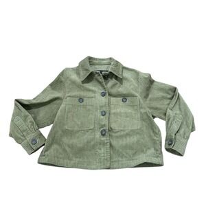 Zara Corduroy Green Cropped Jacket Cotton Button Front Women's XS
